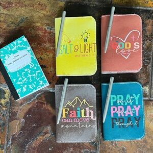 Inspirational Mini Journal Notebook Set/4-Yellow, Coral, Gray, Teal and Free Fob